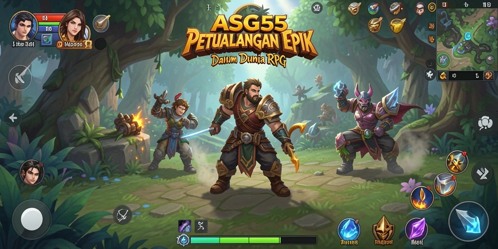 Screenshot gameplay RPG ASG55 menampilkan pertarungan epik di dunia fantasi.