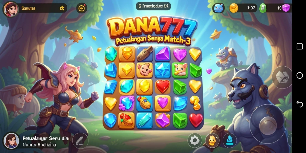 Screenshot gameplay DANA777 menunjukkan tantangan Match-3 yang seru.