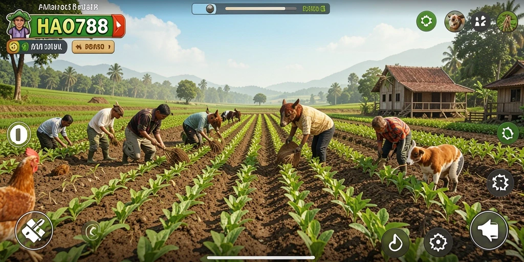 Tampilan gameplay HAO788 dengan suasana pertanian yang indah