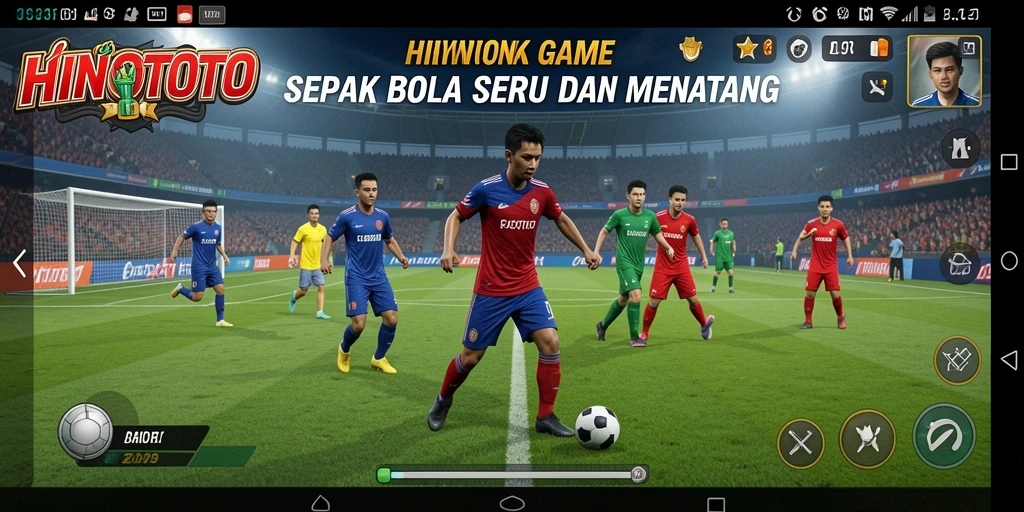 Tangkapan layar utama HINOTOTO dengan gameplay sepak bola yang seru.