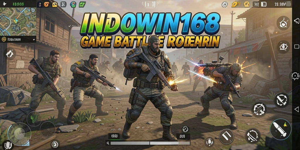 Screenshot gameplay INDOWIN168 menunjukkan aksi mendebarkan dalam pertempuran Battle Royale.