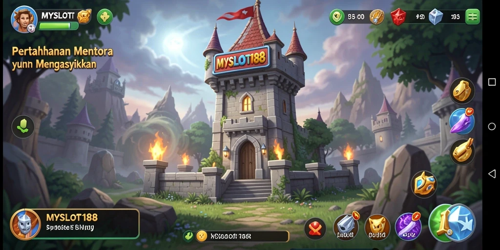 Screenshot gameplay MYSLOT188 menampilkan strategi Tower Defense yang seru.