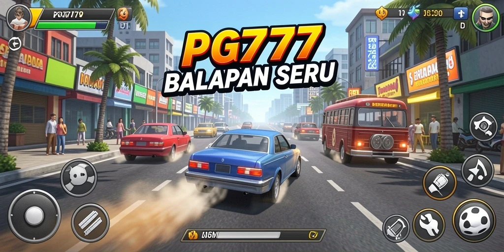 Screenshot PG777 menunjukkan aksi balap mendebarkan di lintasan.