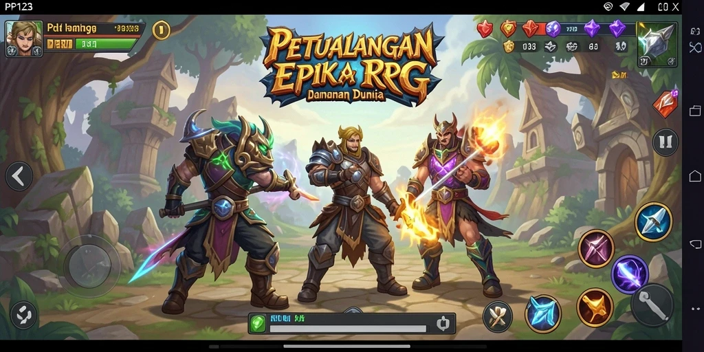 Gameplay RPG PP123 dengan pertarungan seru dan cerita mendalam.