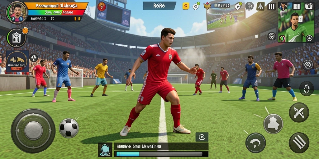 Screenshot R6R6 menampilkan aksi seru di lapangan olahraga.