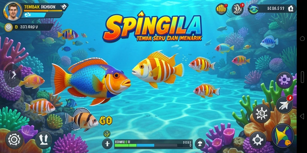 Tampilkan gameplay menarik SPINGILA dengan aksi menembak ikan yang seru.